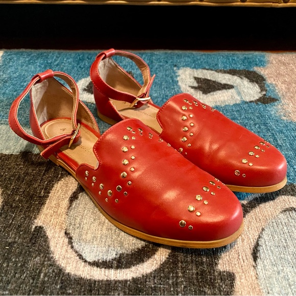 Anthropologie Shoes - Anthropologie Studded City Flats in Red Leather